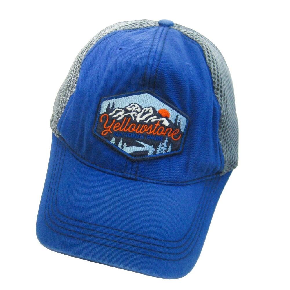 Yellowstone Blue Baseball Cap Mesh Back Trucker Hat Snapback National Park Logo